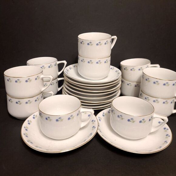 Antique J&C Bavaria Blue Floral Gold Gilt Rim‎ Cup and Saucer 1898-1923 - Picture 1 of 9